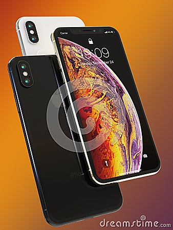 3 Apple iPhone XS smart phones composition for mockups Editorial Stock Photo