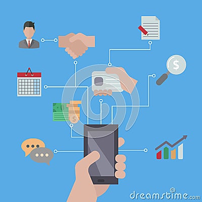 Smartphones with business icons. Vector Illustration