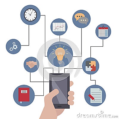 Smartphones with business icons. Vector Illustration