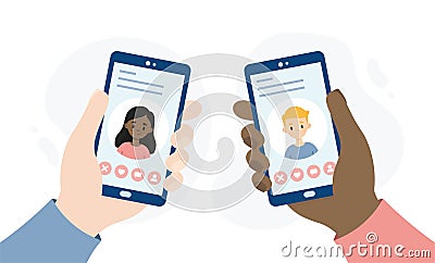 Dating application for smartphones. People dating through an online app. Stock Photo