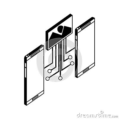 Smartphones devices with circuit electronic and image format Vector Illustration
