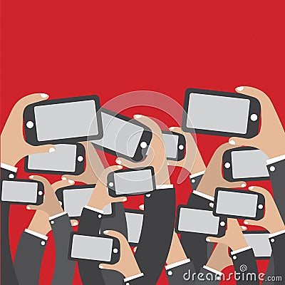 Smartphones In Hands Social Network Concept Vector Illustration