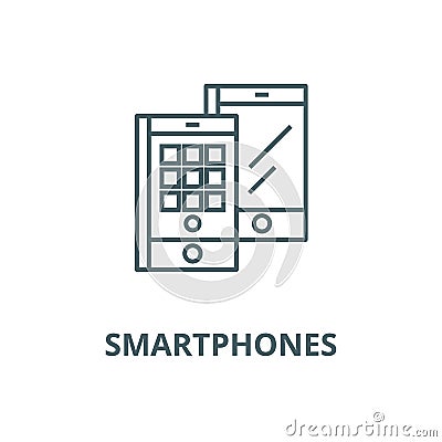 Smartphones isometric vector line icon, linear concept, outline sign, symbol Vector Illustration