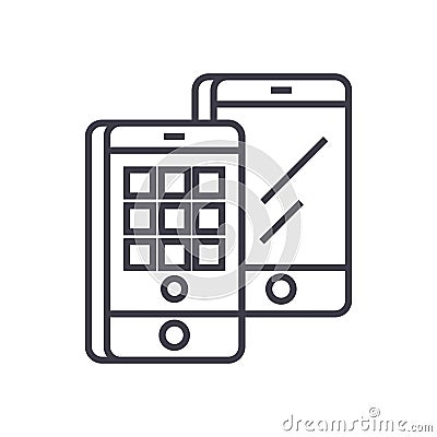 Smartphones isometric vector line icon, sign, illustration on background, editable strokes Vector Illustration