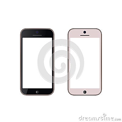 Smartphones realistic in black and white color with blank screen, mockup for placing your content. Isolated on white background Stock Photo