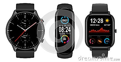 Smartwatch collection, realistic wrist watches isolated on white Vector Illustration