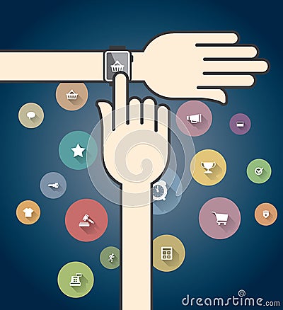 Smartwatch with Colorful Ecommerce Icons Vector Illustration