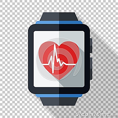 Smartwatch with health or fitness application icon. Smart watch icon in flat style on transparent background Vector Illustration