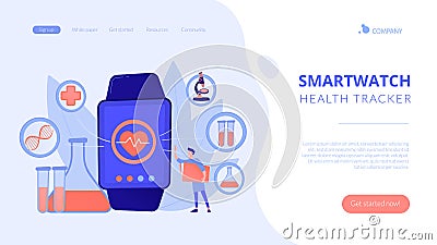 Smartwatch health tracker concept landing page. Vector Illustration