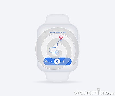 Smartwatch Map GPS navigation app ux ui concept, clock map application, App search map wristwatch, Technology map, City navigate Vector Illustration