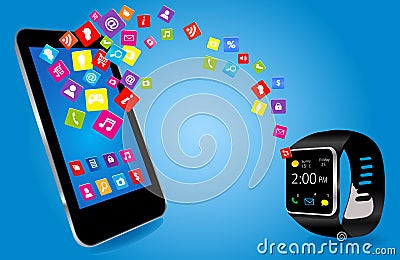 Smartwatch and Smart phone Vector Illustration