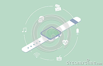 Smartwatch wearable wireless fitness gadget icon. Isometric smartwatch screen and other technology functions vector icons Vector Illustration