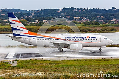 Smartwings Boeing 737-700 airplane Corfu Airport in Greece Editorial Stock Photo