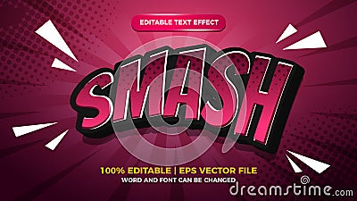 Smash comic cartoon style editable text effect with halftone background Vector Illustration