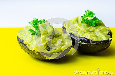 Smashed avocado, smother avocado with lemon juice served on the for brunch Stock Photo