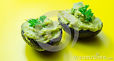 Smashed avocado, smother avocado with lemon juice served on the for brunch Stock Photo