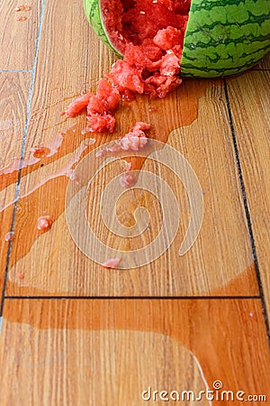 Smashed watermelon on the ground Stock Photo