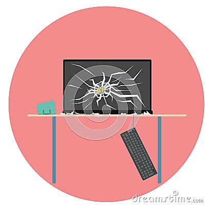 Smashing the desktop with a laptop Vector Illustration