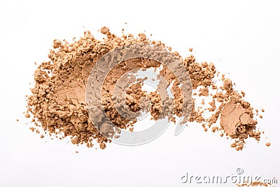 Smear from dry yellow cosmetic clay. Texture of makeup powder - blush or eyeshadow. Isolated on a white Stock Photo