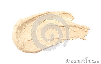 Smear of tasty hummus isolated on white, top view Stock Photo