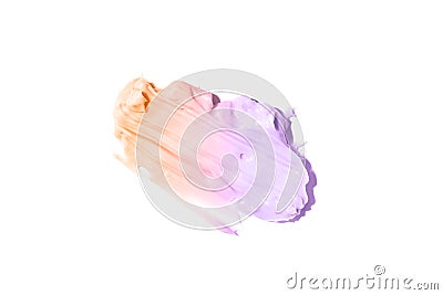 The smear and texture of the cream.Peach-lilac color, isolated on a white background. An element for cosmetic beauty Stock Photo