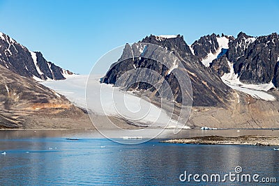 Smeerenburg bay and glaciers in Spitsbergen islands, Svalbard, Norway Stock Photo