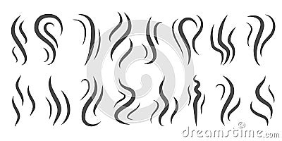 Smell icons. Heating, aroma perfume pictograms, fume and stink tails. Cigarette evaporation steam, kitchen odour smoke Vector Illustration