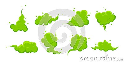 Smelling green cartoon smoke or fart clouds flat style design vector illustration set. Vector Illustration