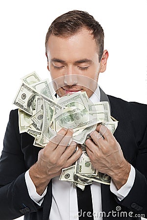Smelling money. Stock Photo