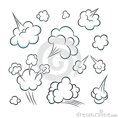 Smelling pop art comic book cartoon fart cloud flat style design vector illustration set. Vector Illustration