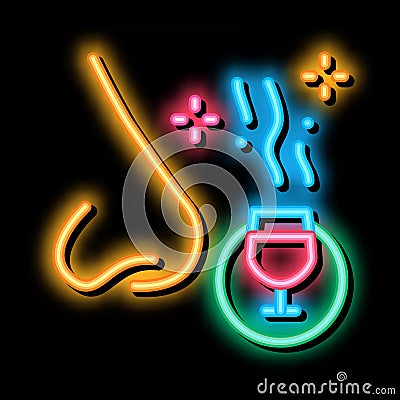 smelling wine testing neon glow icon illustration Vector Illustration