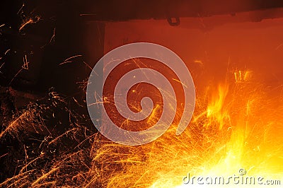 Smelting industry sparks in steel mills Stock Photo