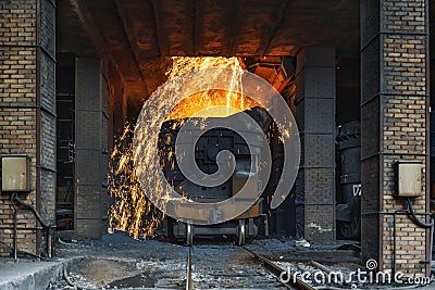 Smelting metal in a metallurgical plant Stock Photo