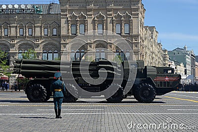 The Smerch multiple rocket launcher system on Red Square during the military parade dedicated to the Victory Day. Editorial Stock Photo