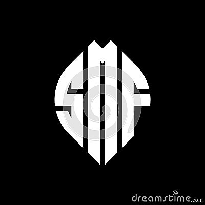 SMF circle letter logo design with circle and ellipse shape. SMF ellipse letters with typographic style. The three initials form a Vector Illustration