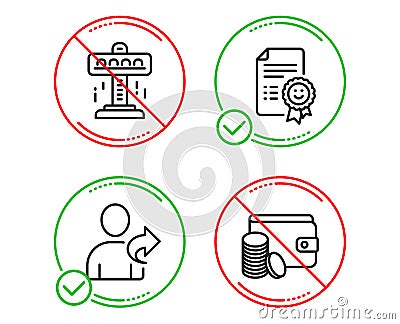 Smile, Attraction and Refer friend icons set. Payment method sign. Certificate, Free fall, Share. Vector Vector Illustration