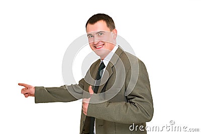 Smile businessman pointed Stock Photo