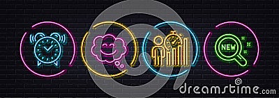 Smile chat, Business statistics and Alarm clock minimal line icons. For web application, printing Vector Stock Photo