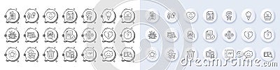 Smile chat, Last minute and Search book line icons. For web app, printing. Line icons. Vector Vector Illustration