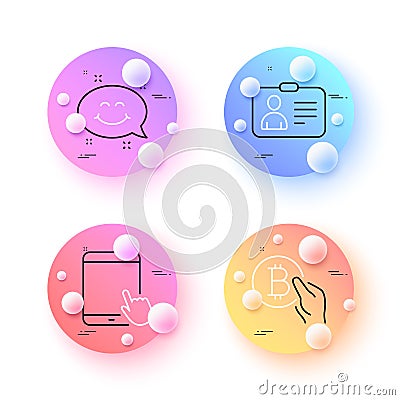 Smile chat, Tablet pc and Bitcoin pay minimal line icons. For web application, printing. Vector Editorial Stock Photo
