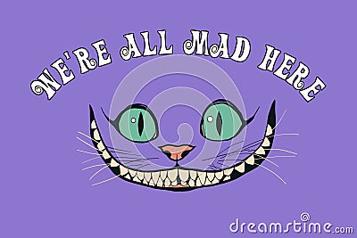 Smile of a cheshire cat for the tale Alice in Wonderland Vector Illustration