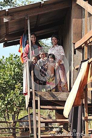 Smile children in Cambodia ethnic minority Bunong poor village Editorial Stock Photo