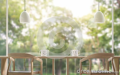 Smile Coffee cup in the morning with blur background 3d rendering image Stock Photo