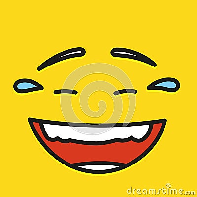Smile and crying icon template design. Smile emoticon vector logo on yellow background. Face line art style. Vector Illustration