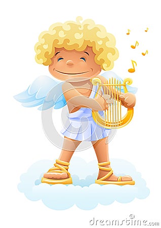 Smile cupid playing lyre Vector Illustration