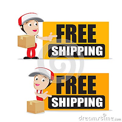 Smile delivery man handling the box and package delivery cartoon Vector Illustration