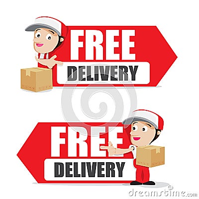 Smile delivery man handling the box and package delivery cartoon Vector Illustration