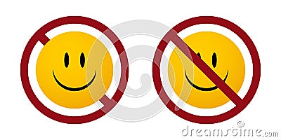 smile emoji ban prohibit icon. Not allowed emoticon Vector Illustration