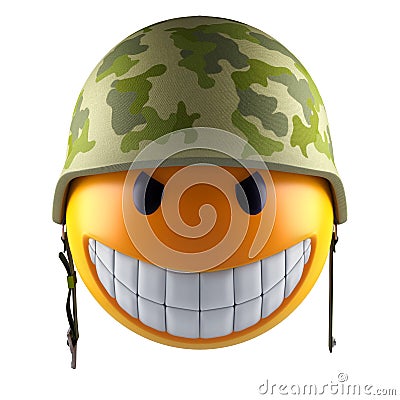 Smile emoji face sphere with military helmet Stock Photo