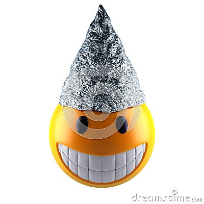 Smile emoji sphere with tin foil hat Stock Photo